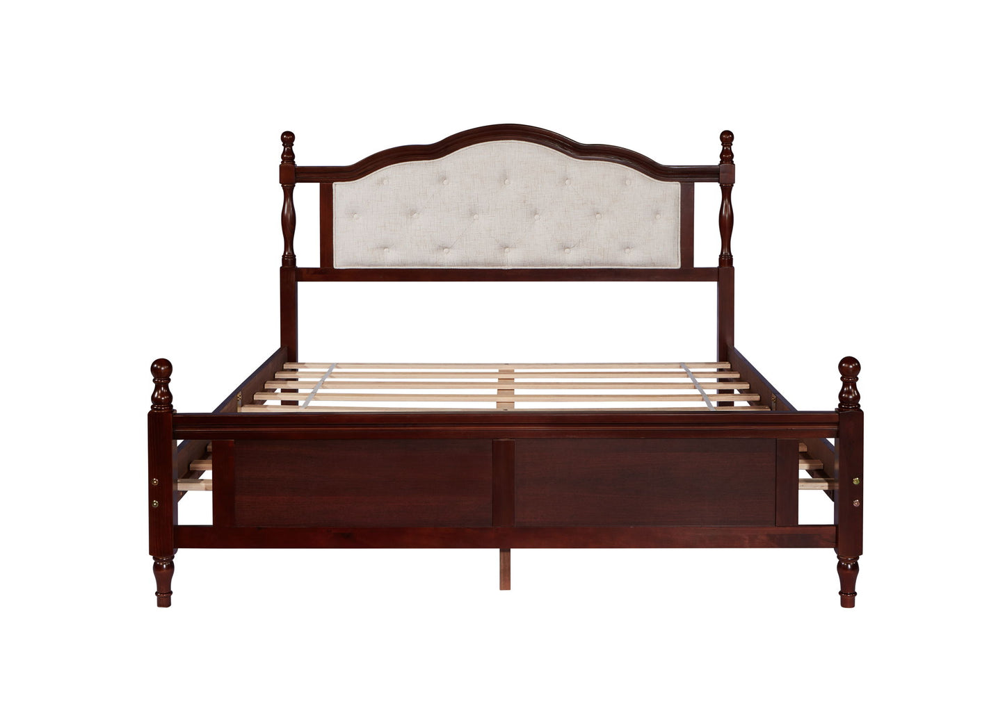Pine Wooden Bed With Upholstered Headboard And Panel Footboard, With Two Bed Rail Support Feet And Central Platform Support Feet - The Sleep Loft - Online Mattress Showroom NYC