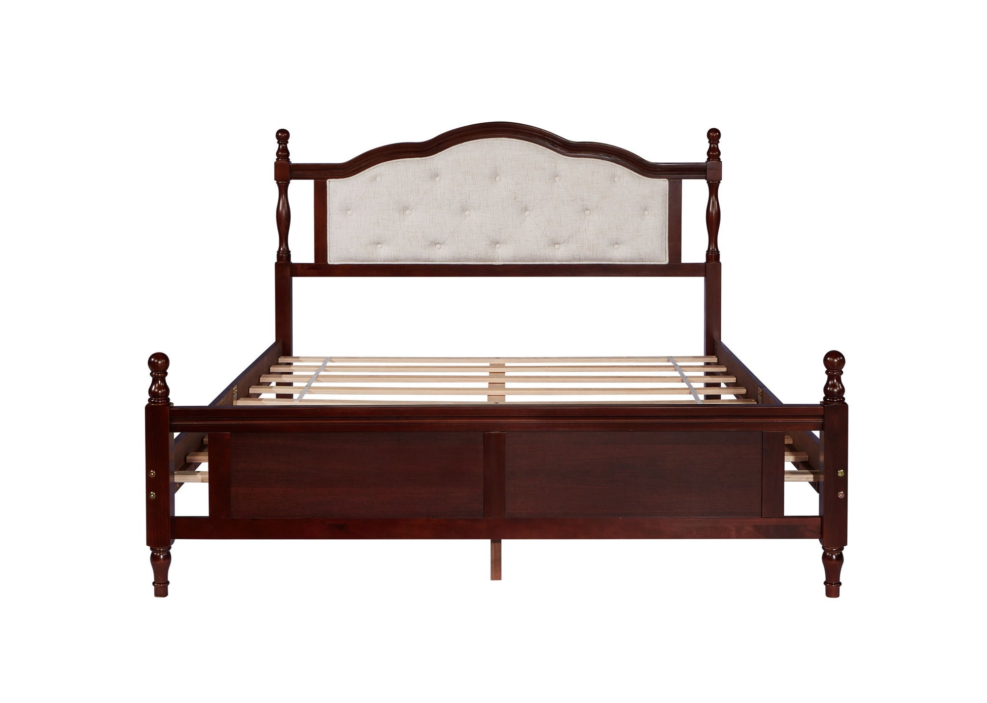 Pine Wooden Bed With Upholstered Headboard And Panel Footboard, With Two Bed Rail Support Feet And Central Platform Support Feet - The Sleep Loft - Online Mattress Showroom NYC