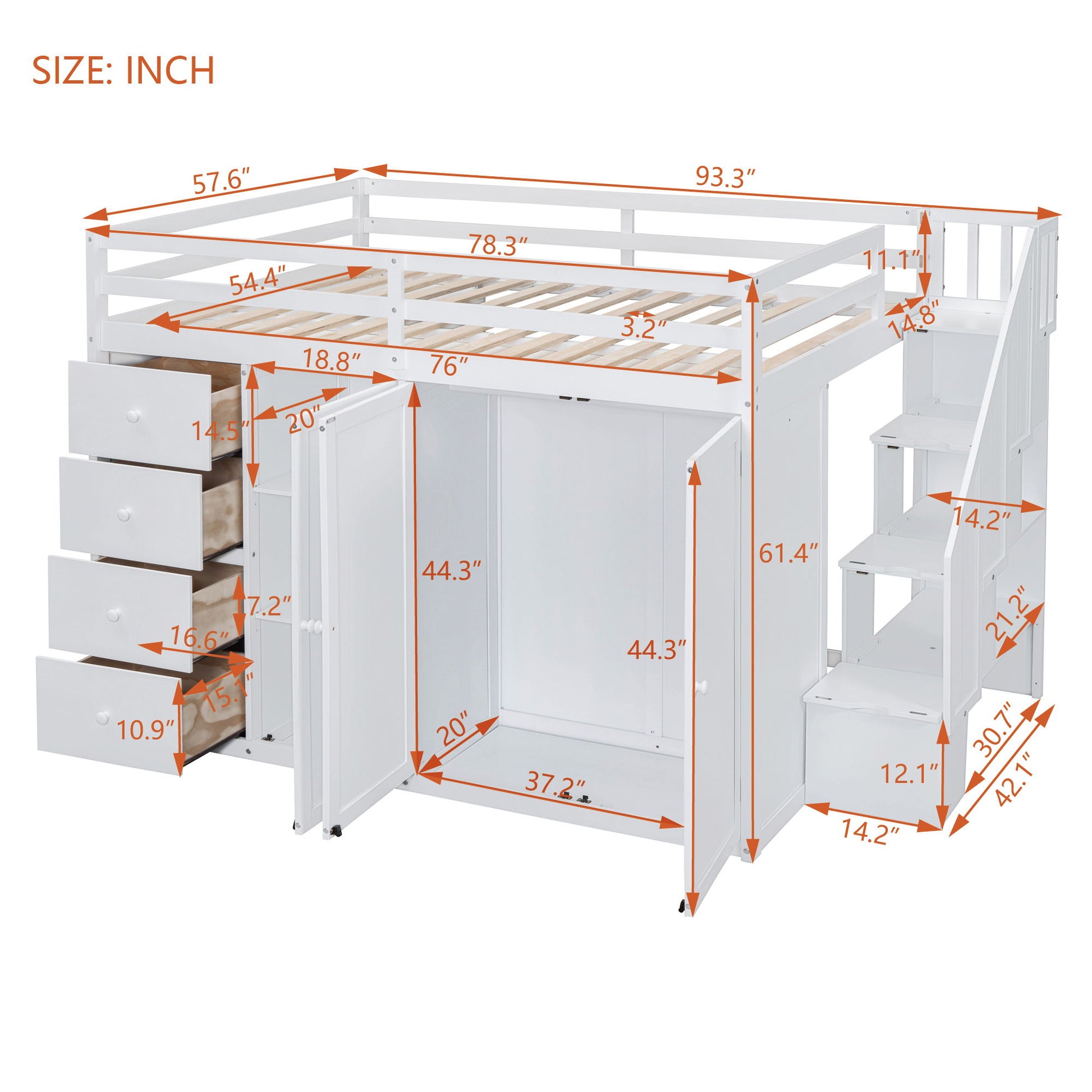 Loft Bed With Built In Wardrobes, Cabinets And Drawers - The Sleep Loft - Online Mattress Showroom NYC