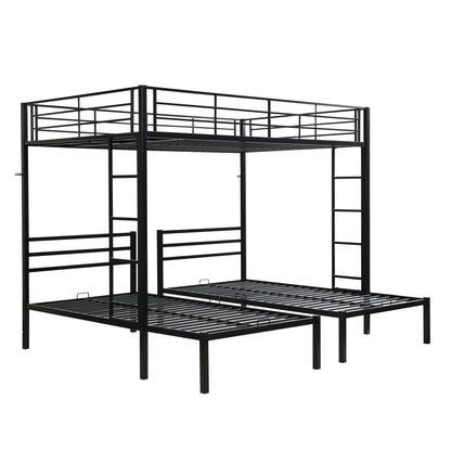 Modern Metal Triple Bunk Bed With Vertical Ladder, Safety Rail, And Storage Shelf - Black - The Sleep Loft - Online Mattress Showroom NYC