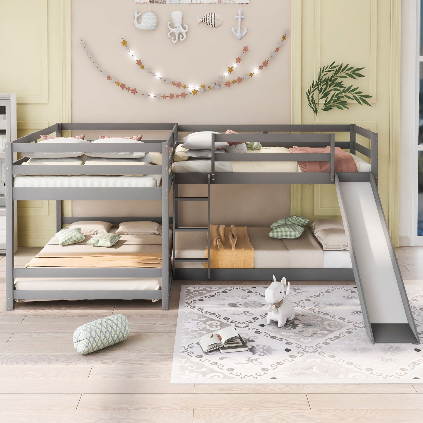 L-Shaped Bunk Bed With Slide And Short Ladder - The Sleep Loft - Online Mattress Showroom NYC