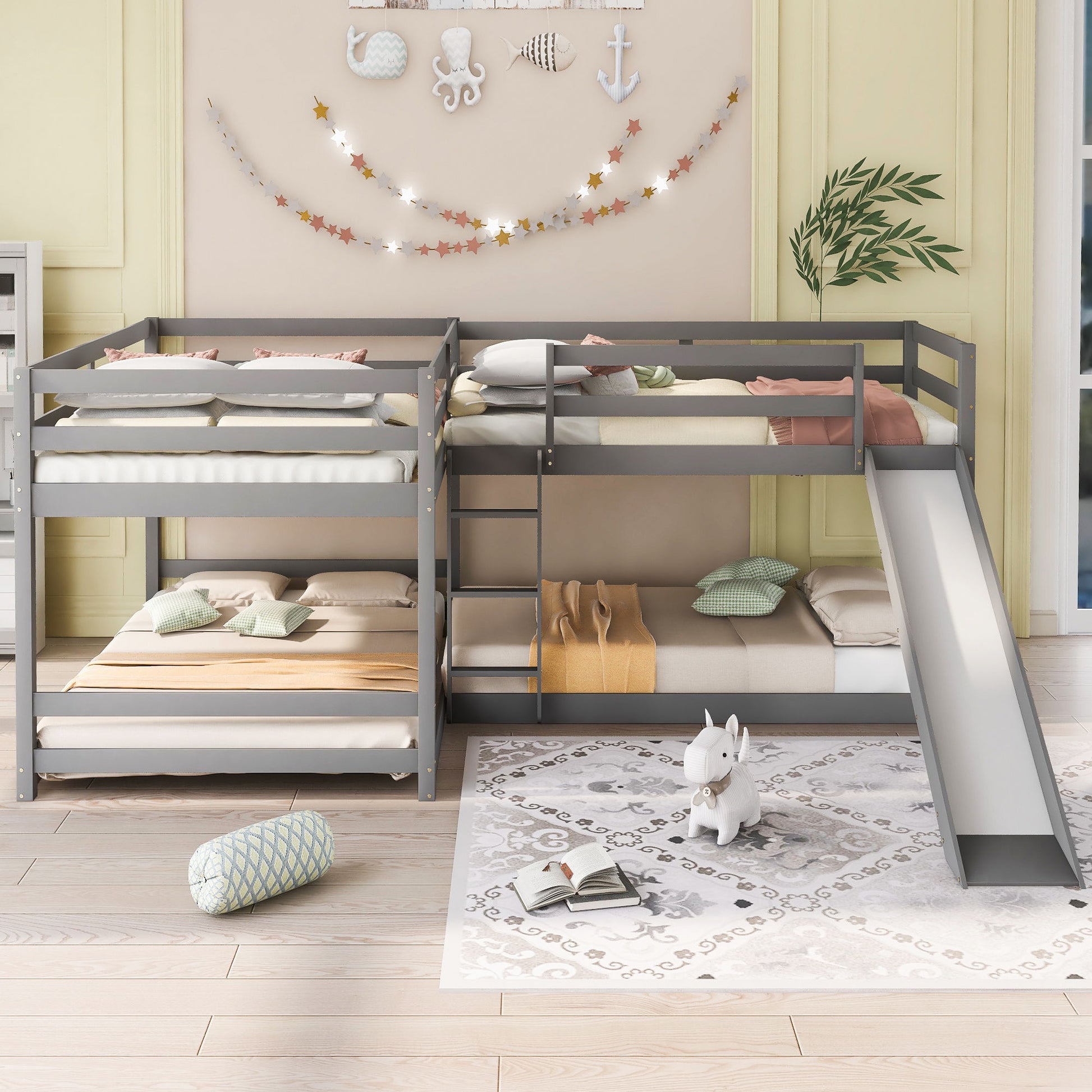 L-Shaped Bunk Bed With Slide And Short Ladder - The Sleep Loft - Online Mattress Showroom NYC