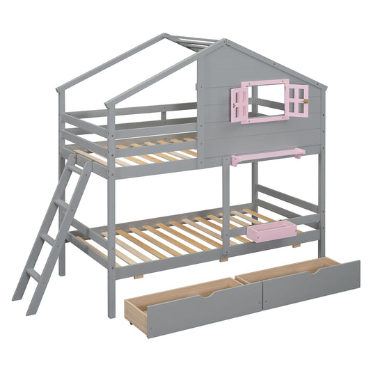 Bunk Bed With Playhouse Roof And Window - The Sleep Loft - Online Mattress Showroom NYC