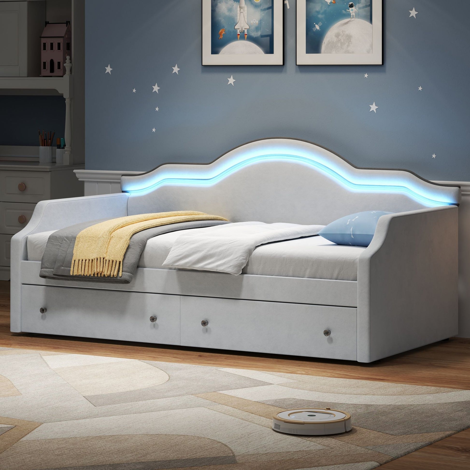 Upholstered Daybed With LED Lights And 2 Drawersme - The Sleep Loft - Online Mattress Showroom NYC