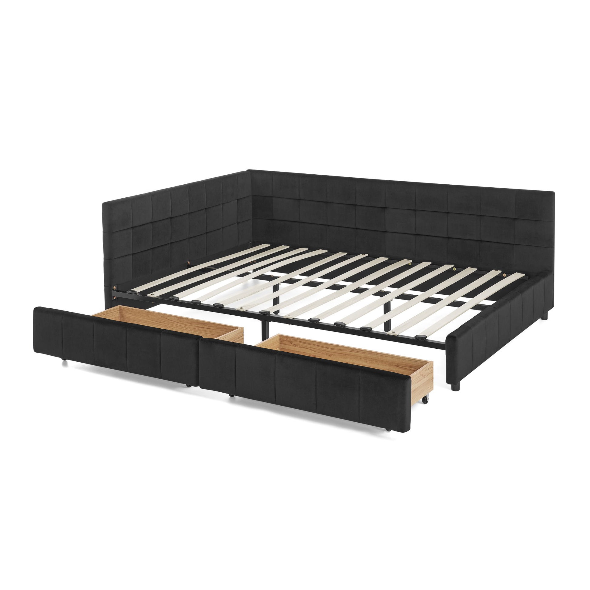 Mid-Century Storage Upholstered Tufted Bed Frame With Backrest And Armrests - The Sleep Loft - Online Mattress Showroom NYC