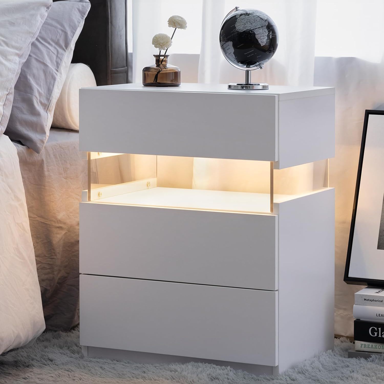 LED Nightstands, 3 Drawer For Bedroom - The Sleep Loft - Online Mattress Showroom NYC
