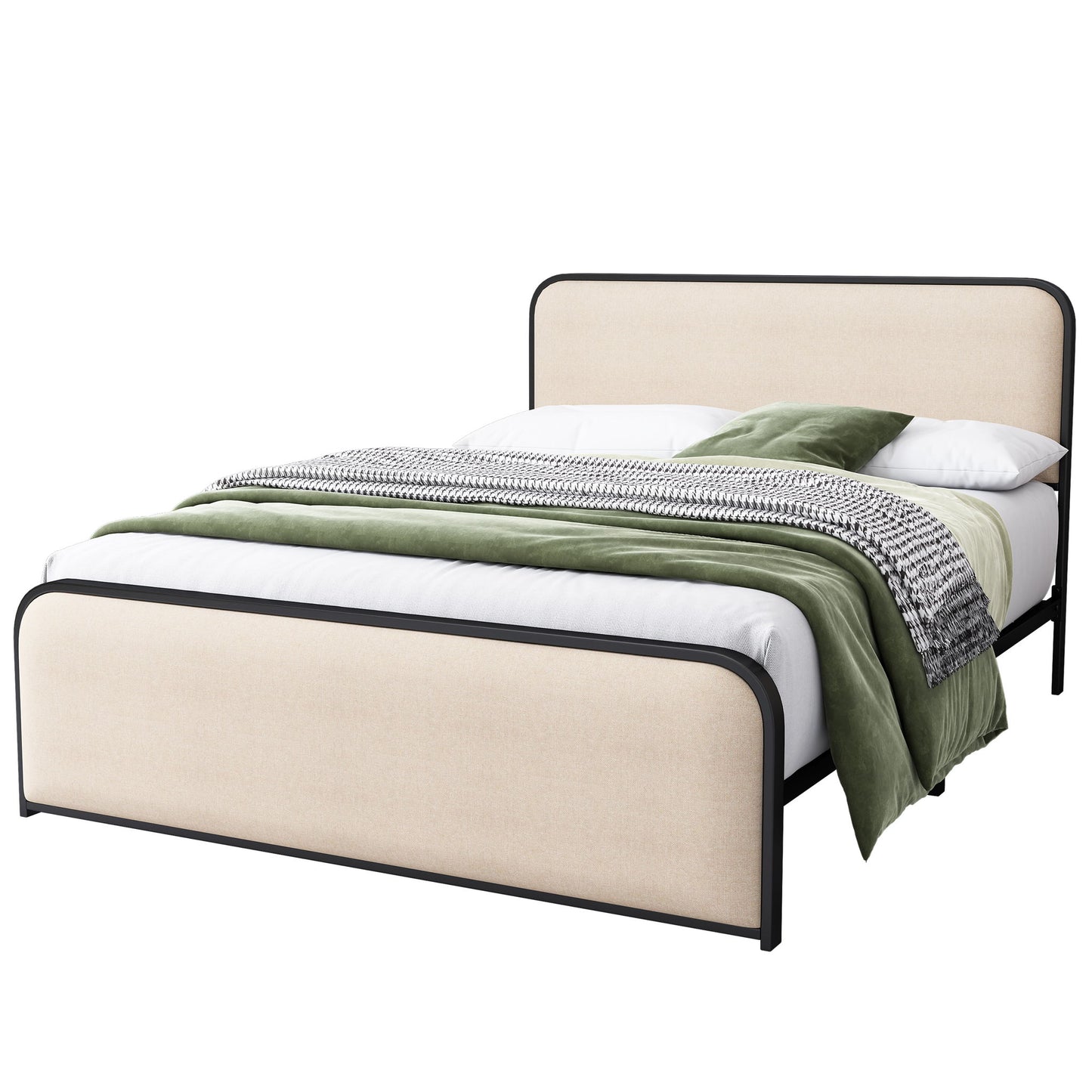 Modern Bed With Curved Upholstered Headboard And Footboard, Heavy Duty Metal Slats - The Sleep Loft - Online Mattress Showroom NYC