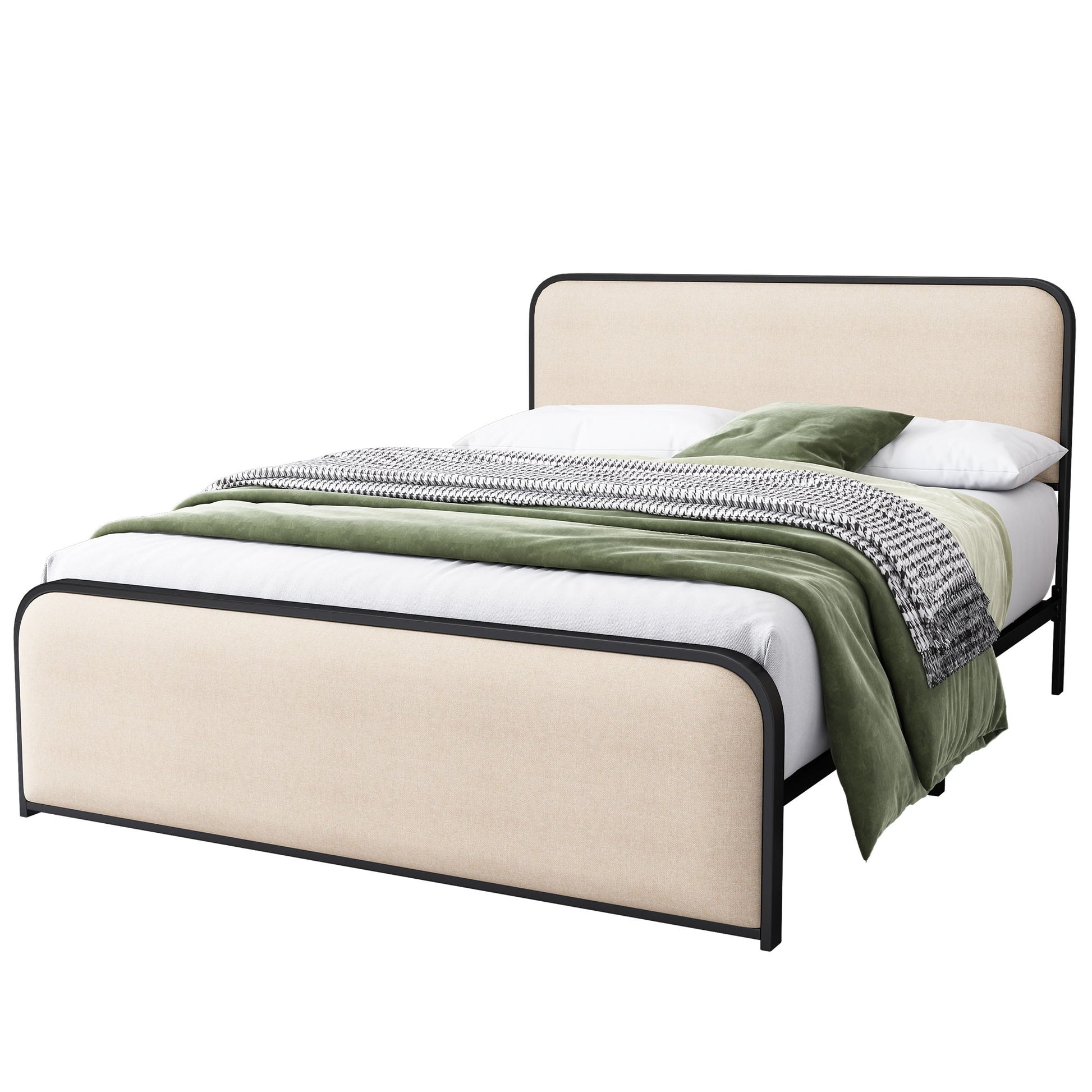 Modern Bed With Curved Upholstered Headboard And Footboard, Heavy Duty Metal Slats - The Sleep Loft - Online Mattress Showroom NYC