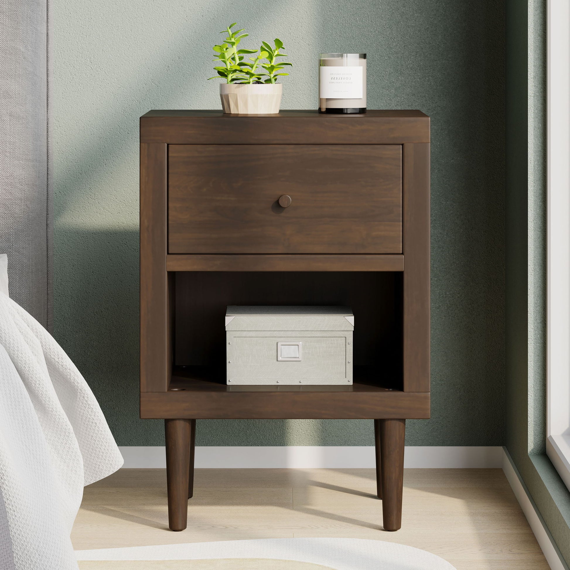 Nystrom - Single Drawer Nightstand - The Sleep Loft - Online Mattress Showroom NYC