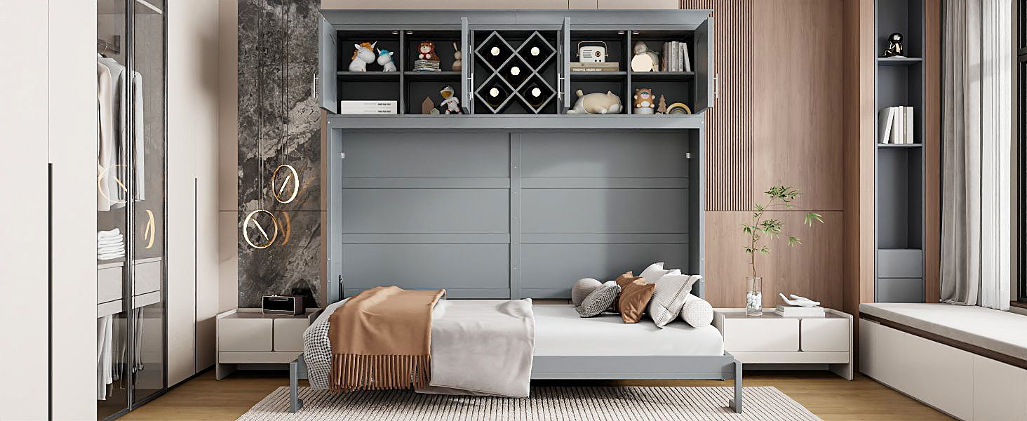 Murphy Wall Bed With Top Cabinets & Wine Rack - The Sleep Loft - Online Mattress Showroom NYC