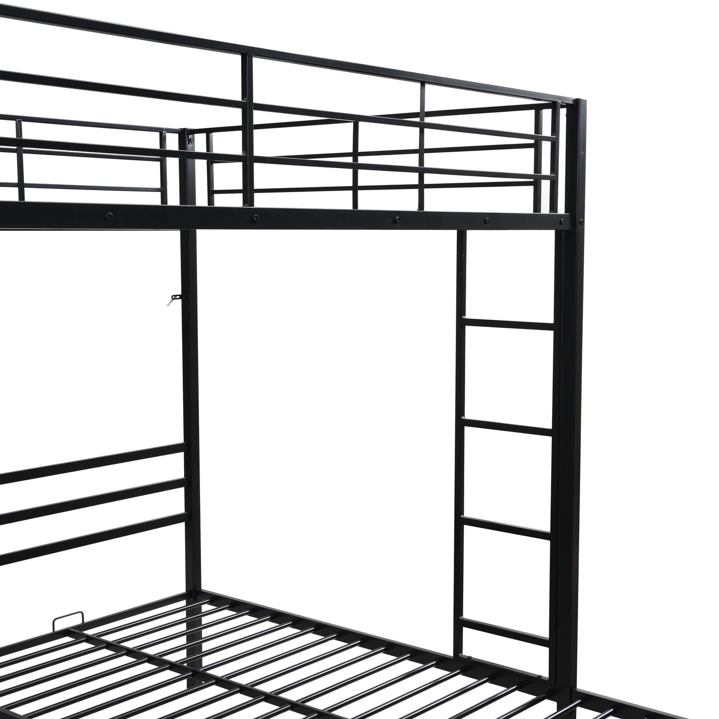 Modern Metal Triple Bunk Bed With Vertical Ladder, Safety Rail, And Storage Shelf - Black - The Sleep Loft - Online Mattress Showroom NYC