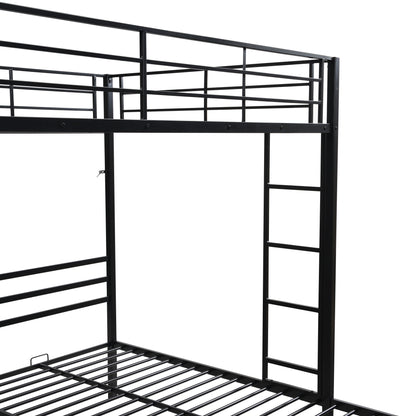 Modern Metal Triple Bunk Bed With Vertical Ladder, Safety Rail, And Storage Shelf - Black - The Sleep Loft - Online Mattress Showroom NYC