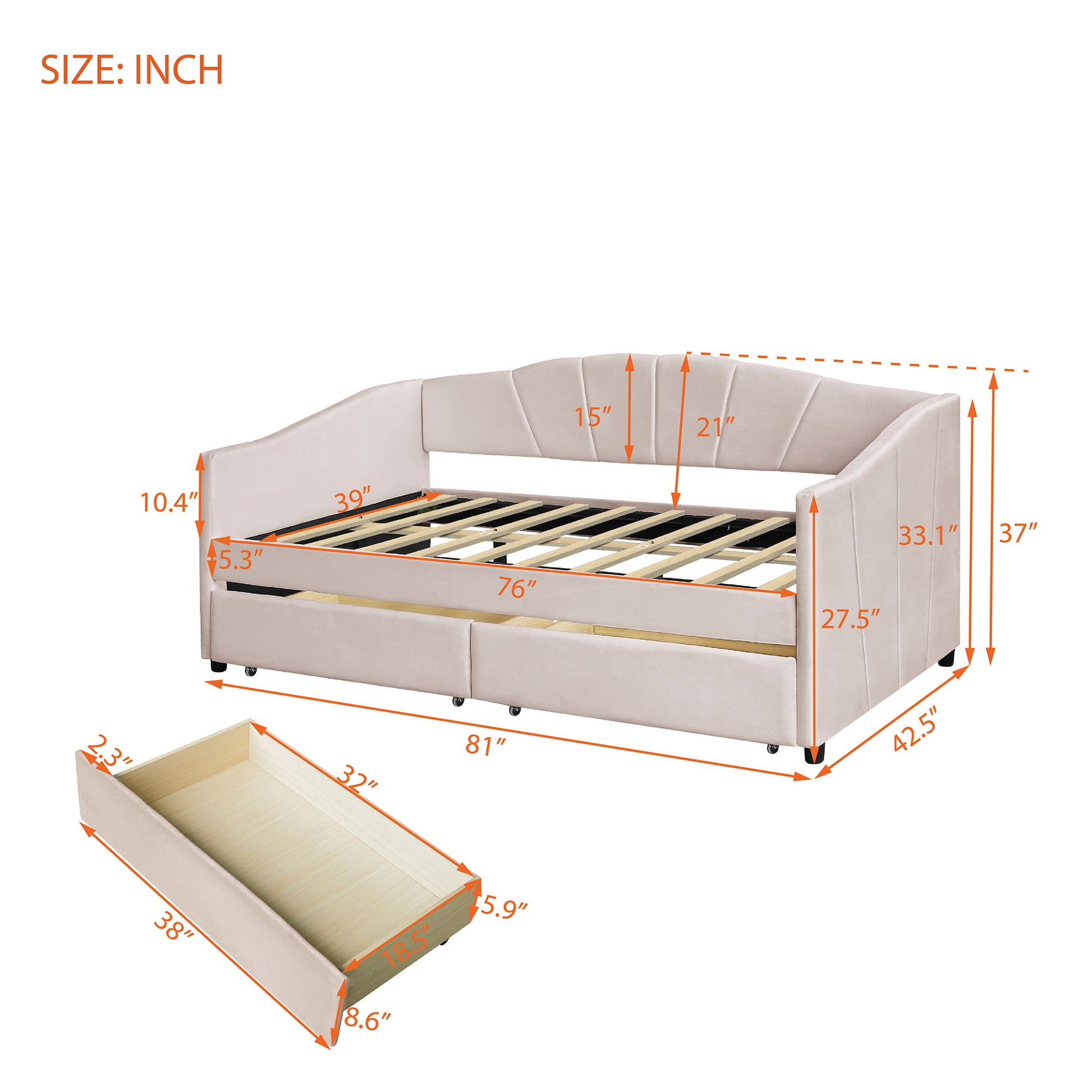 Upholstered Daybed With Two Drawers And Wood Slat - The Sleep Loft - Online Mattress Showroom NYC