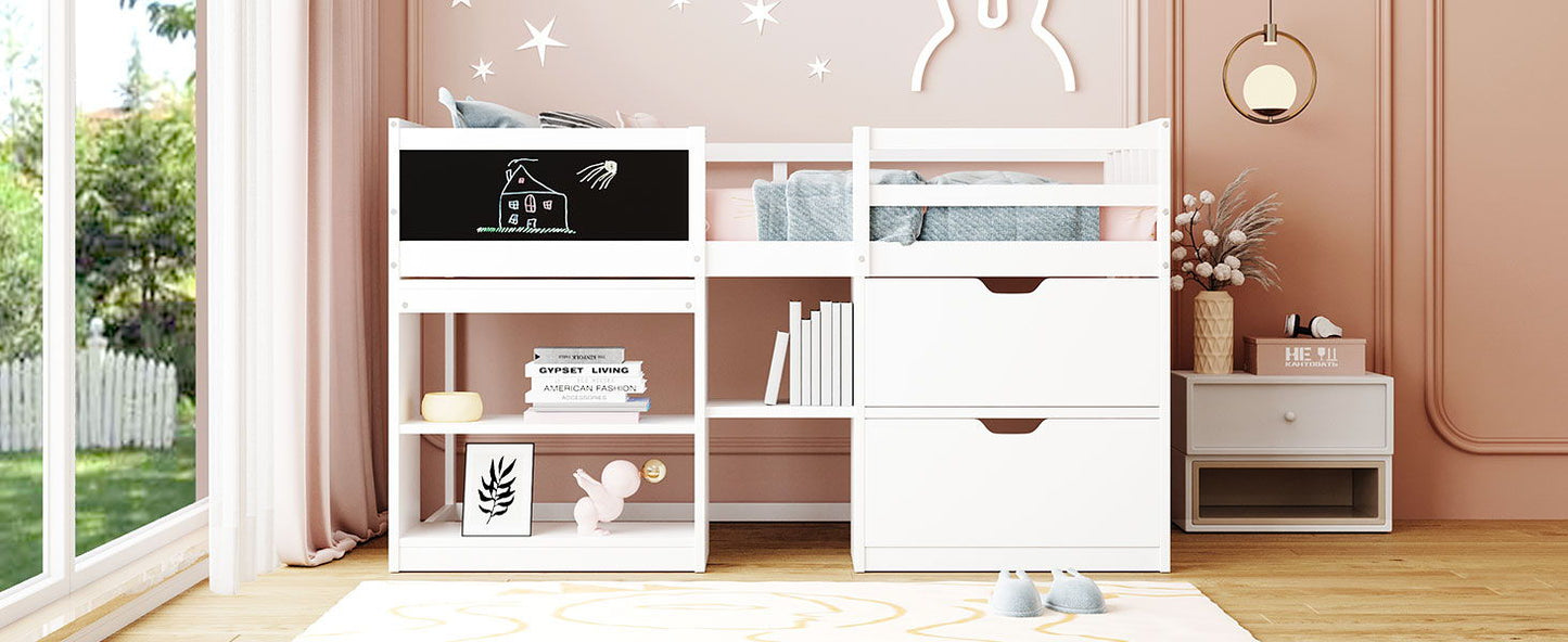 Low Loft Bed With Rolling Desk, Shelf And Drawers - The Sleep Loft - Online Mattress Showroom NYC