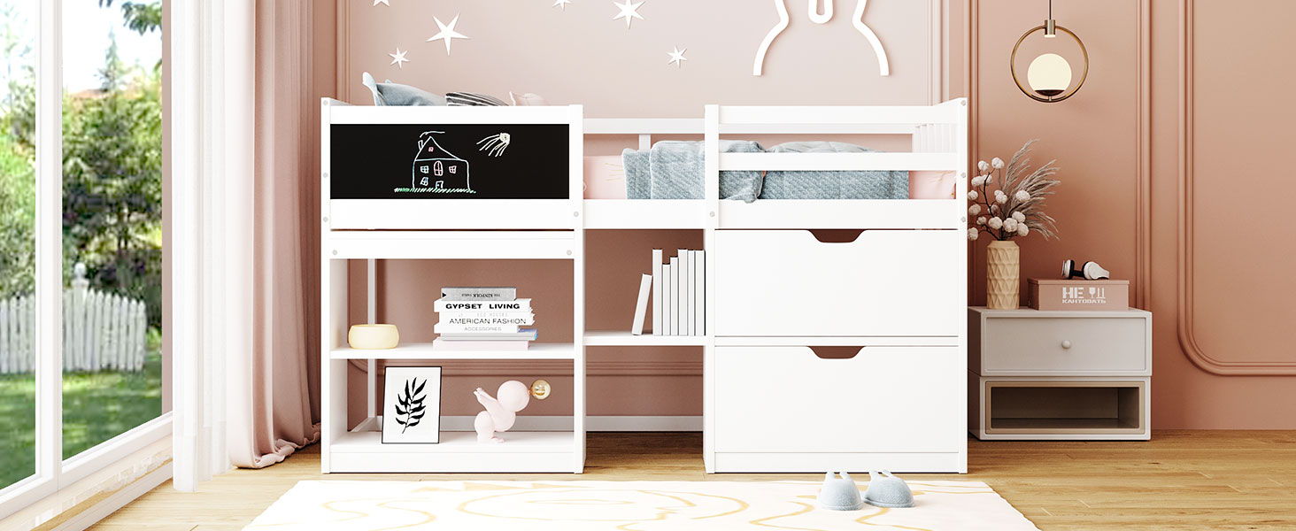 Low Loft Bed With Rolling Desk, Shelf And Drawers - The Sleep Loft - Online Mattress Showroom NYC