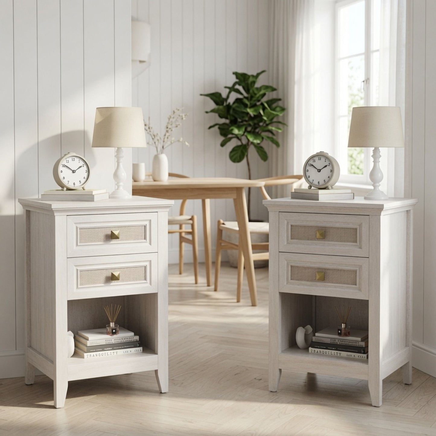 Nightstands With 2 Drawers, Bedside Tables For Small Spaces (Set of 2) - White