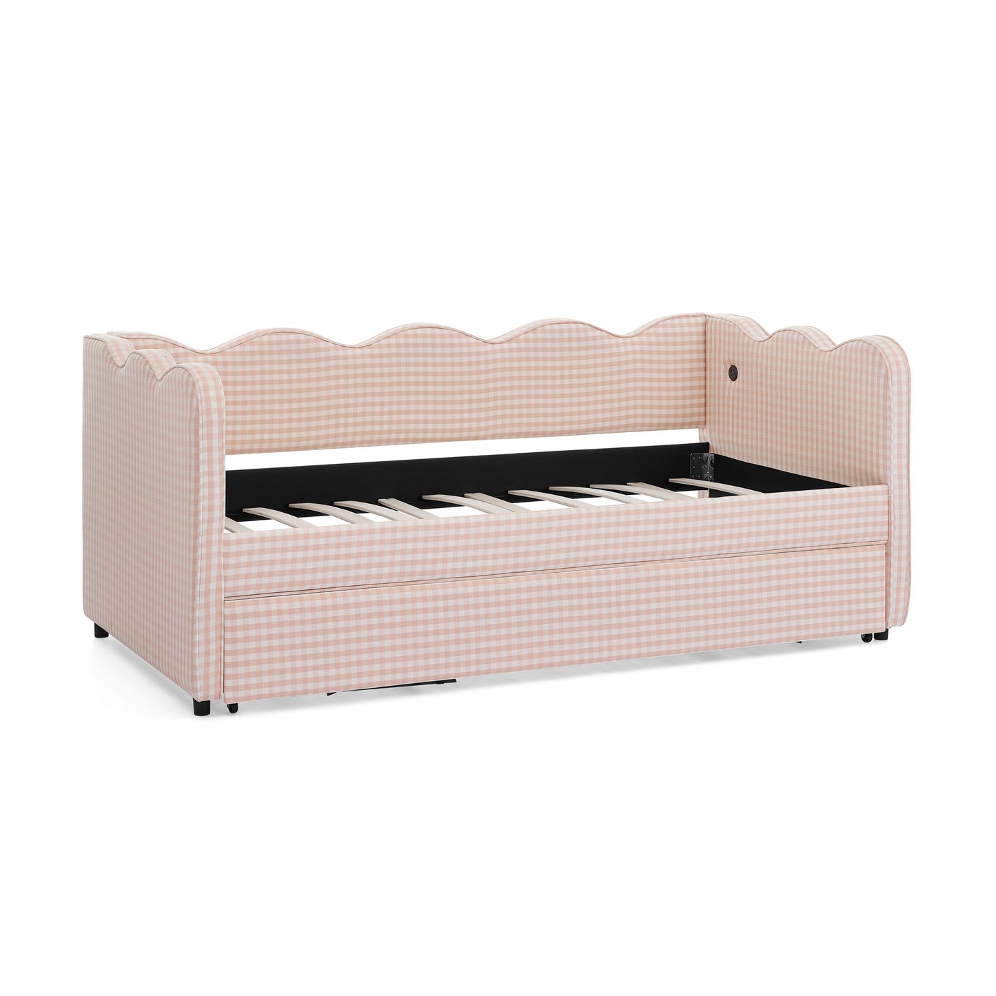 Gingham Daybed With USB Charging Port, Wave Shaped Design - The Sleep Loft - Online Mattress Showroom NYC