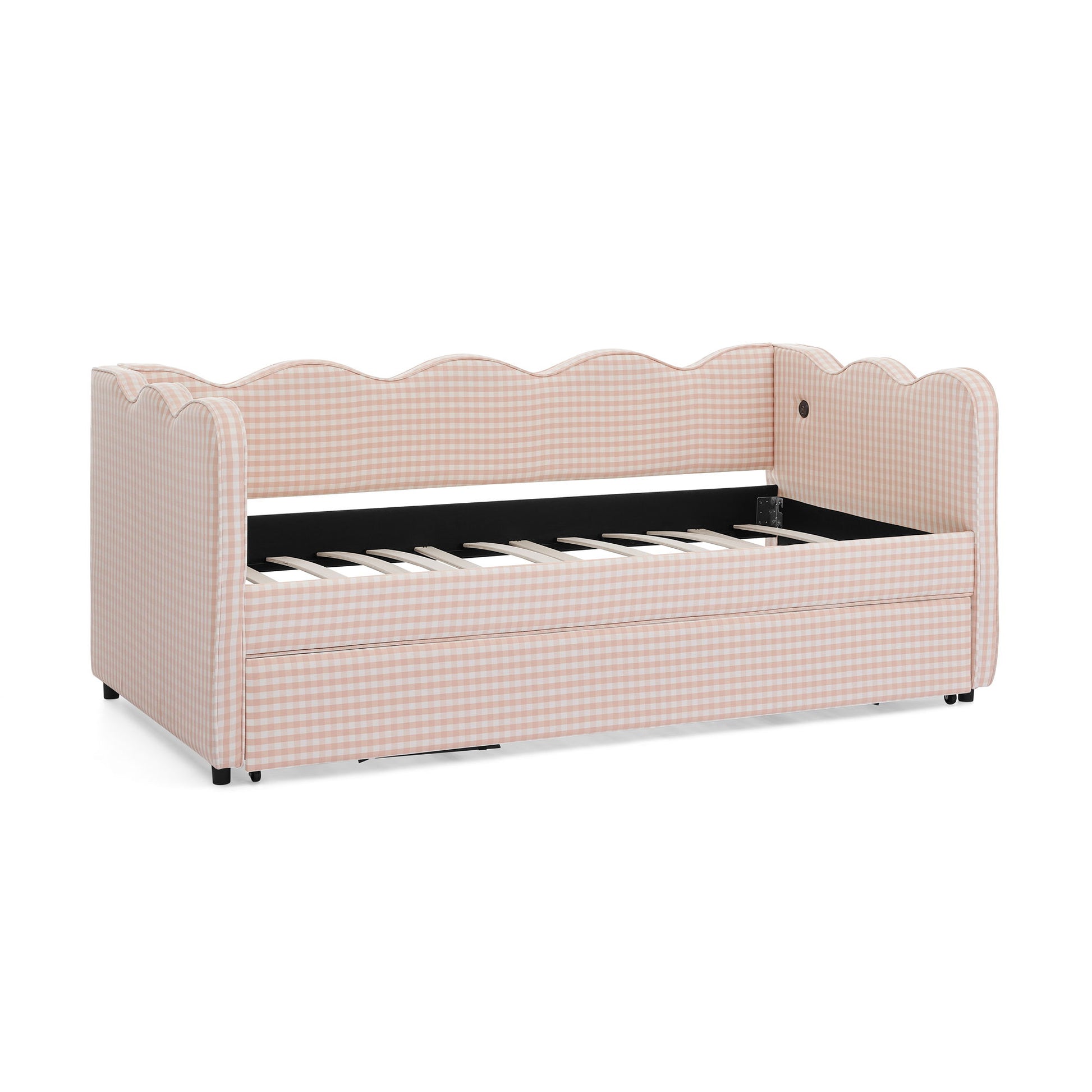 Gingham Daybed With USB Charging Port, Wave Shaped Design - The Sleep Loft - Online Mattress Showroom NYC