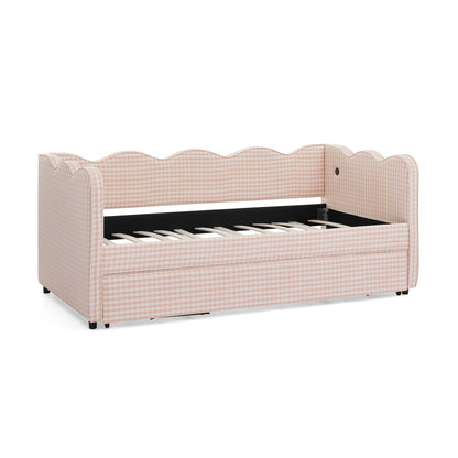 Gingham Daybed With USB Charging Port, Wave Shaped Design - The Sleep Loft - Online Mattress Showroom NYC