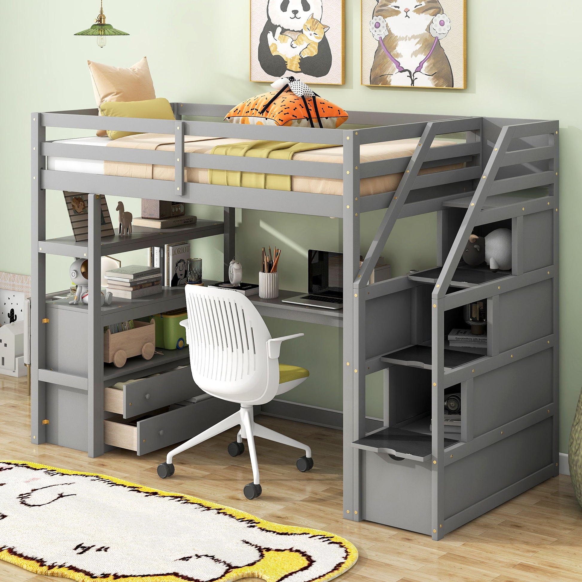 Loft Bed With Desk, Shelves, 2 Drawers, Storage Staircase - The Sleep Loft - Online Mattress Showroom NYC
