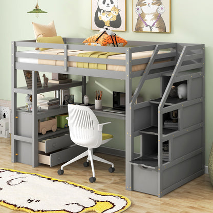 Loft Bed With Desk, Shelves, 2 Drawers, Storage Staircase - The Sleep Loft - Online Mattress Showroom NYC