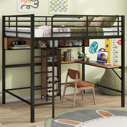 Full Size & Loft Bed With L-Shaped Desk And Shelves - Black - The Sleep Loft - Online Mattress Showroom NYC