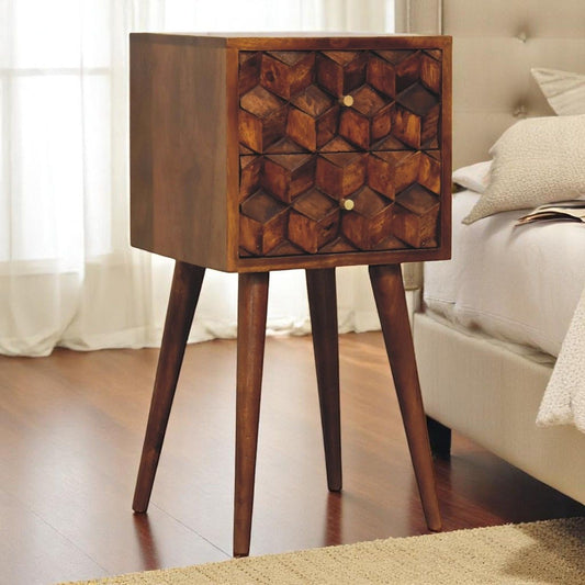 Mini Cube Carved 2 Drawer Nightstand - The Sleep Loft - Online Mattress Showroom NYC