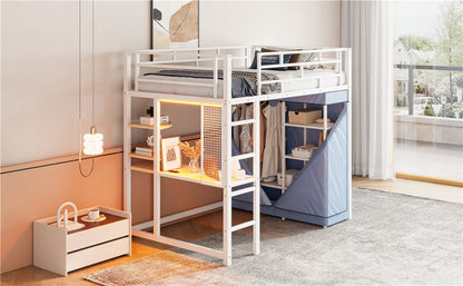 Loft Bed With Desk, Shelves, Power Outlet, LED Light And Wardrobe - The Sleep Loft - Online Mattress Showroom NYC