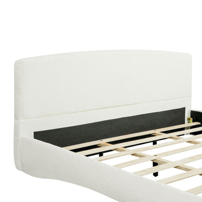 King Curved Upholstered Bed With Smart Ambient Lighting - Cream