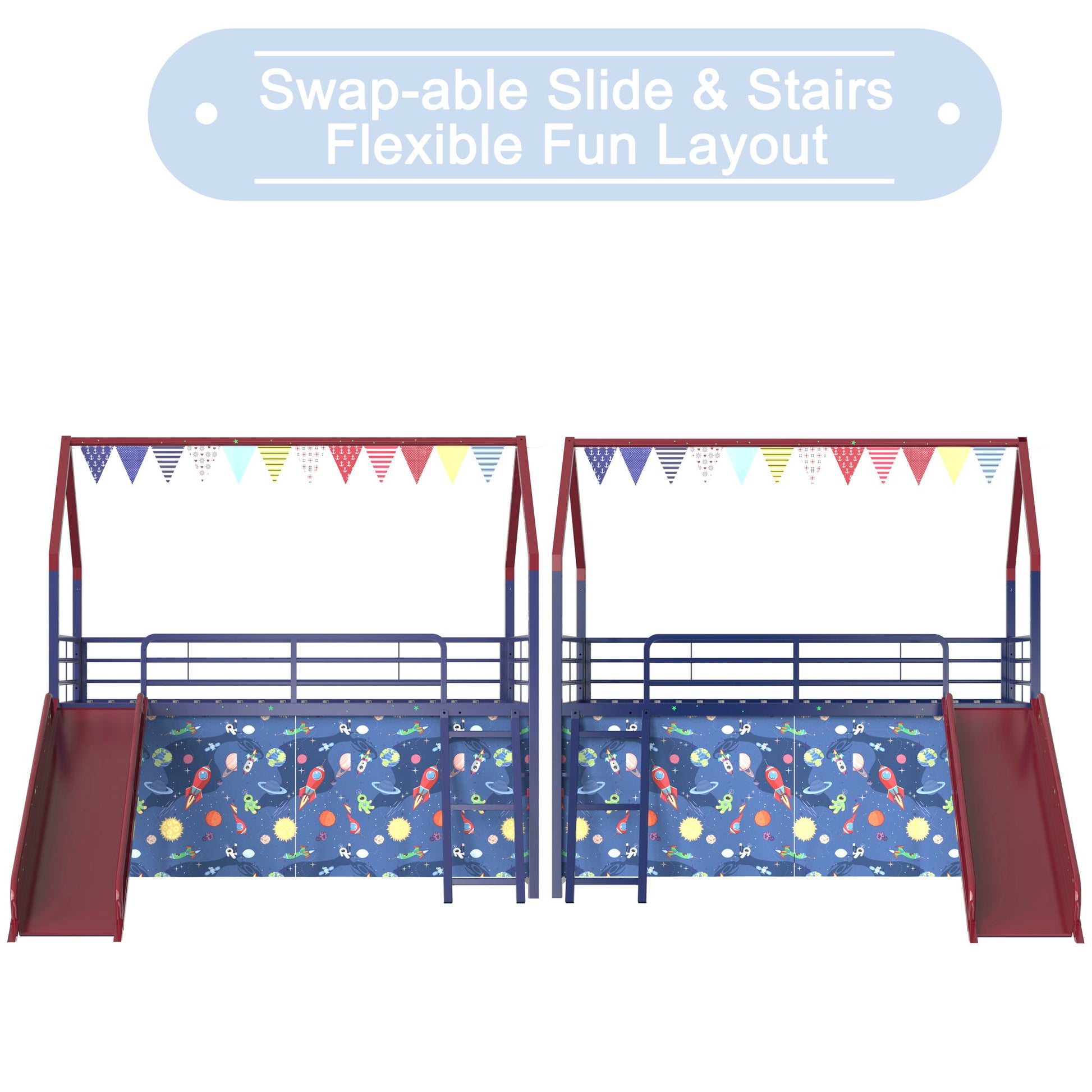 Jack - House Loft Bed With Slide And Curtain Set - The Sleep Loft - Online Mattress Showroom NYC