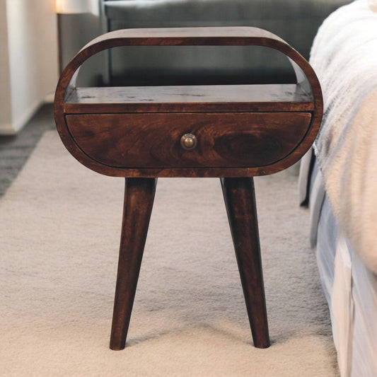 Circular Bedside Table With Open Slot - Walnut - The Sleep Loft - Online Mattress Showroom NYC