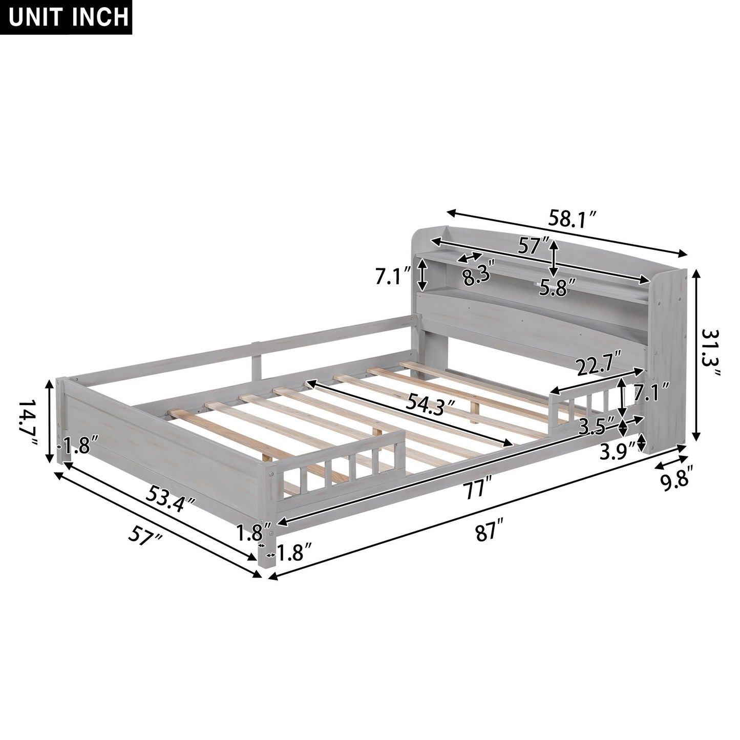 Wood Platform Bed With Built In LED Light, Storage Headboard And Guardrail - The Sleep Loft - Online Mattress Showroom NYC