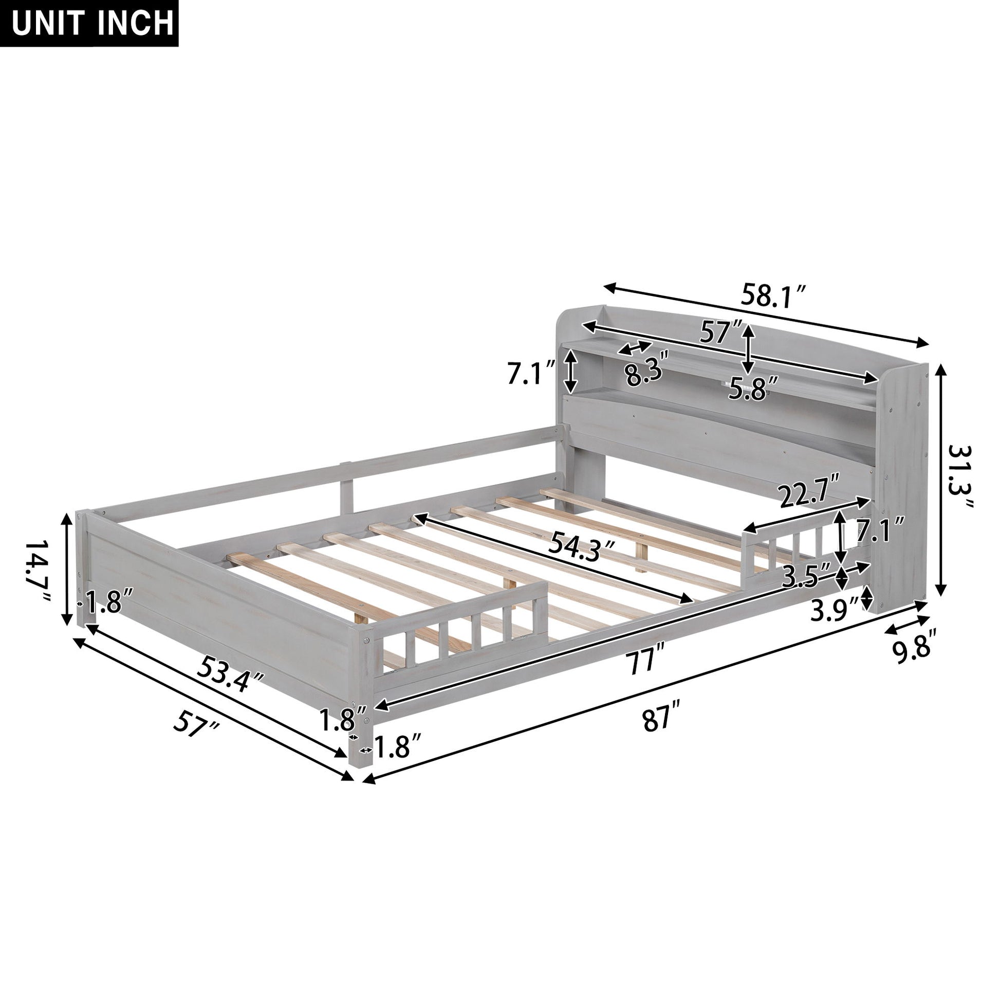 Wood Platform Bed With Built In LED Light, Storage Headboard And Guardrail - The Sleep Loft - Online Mattress Showroom NYC