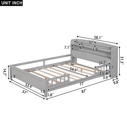 Wood Platform Bed With Built In LED Light, Storage Headboard And Guardrail - The Sleep Loft - Online Mattress Showroom NYC