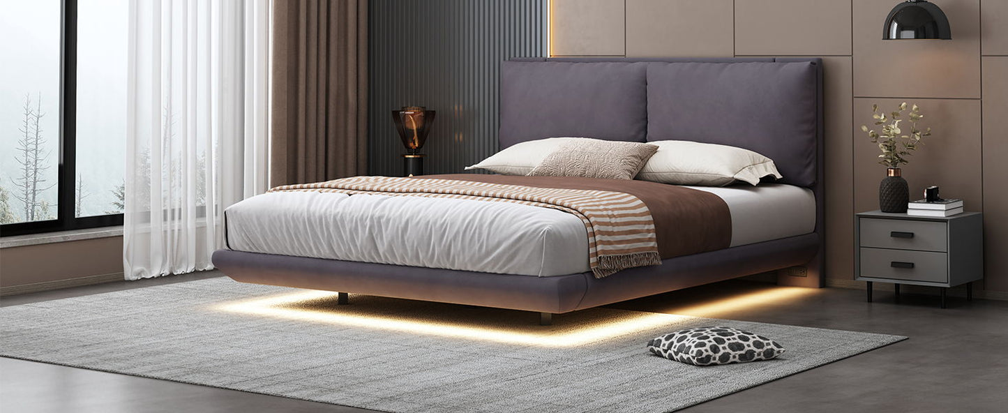 Upholstered Platform Bed With Sensor Light And 2 Large Backrests, With 2 Sets Of USB Port And Socket On Each Rear Bed Leg - The Sleep Loft - Online Mattress Showroom NYC
