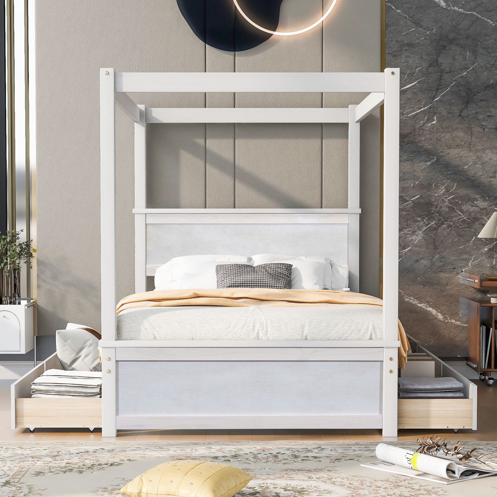 Canopy Platform Bed With Drawers, Support Slats, No Box Spring Needed - The Sleep Loft - Online Mattress Showroom NYC