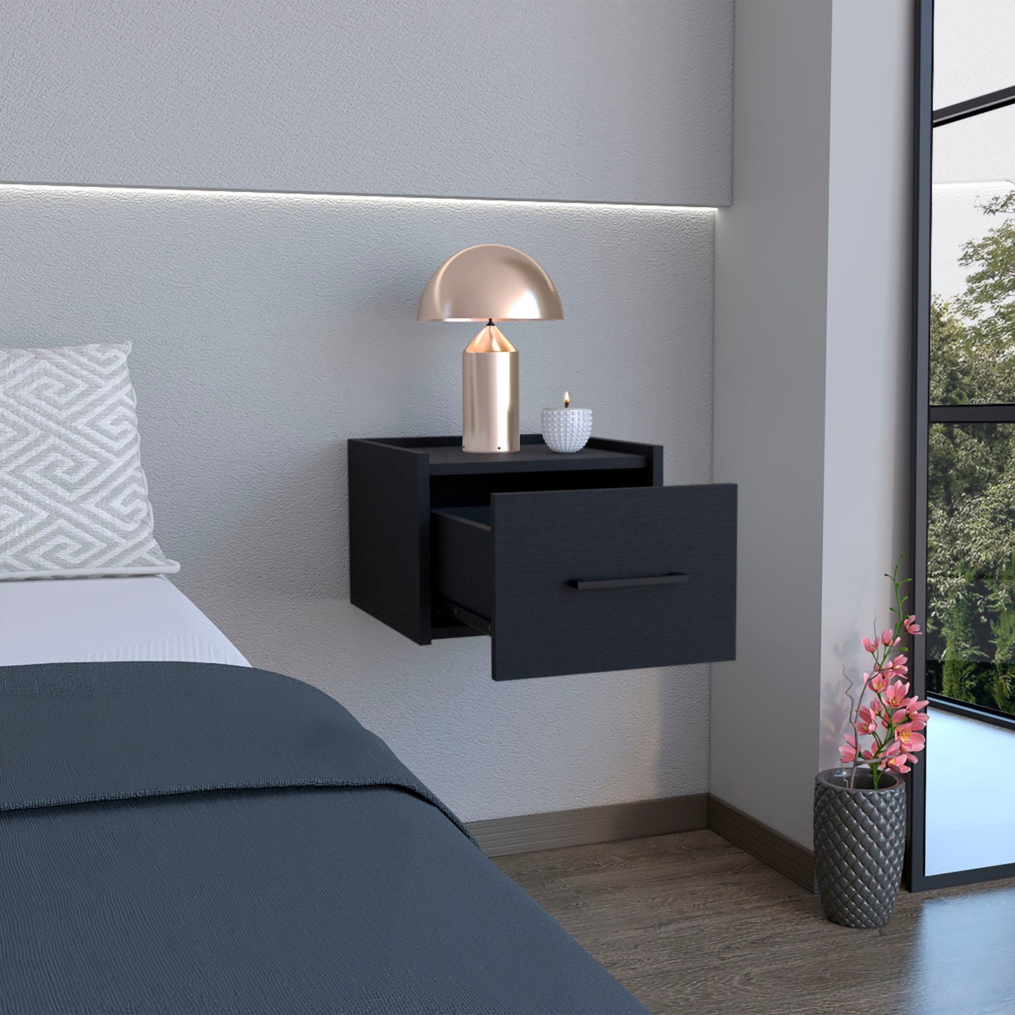 Floating Nightstand, Space Saving Design With Handy Drawer And Surface - Black - The Sleep Loft - Online Mattress Showroom NYC