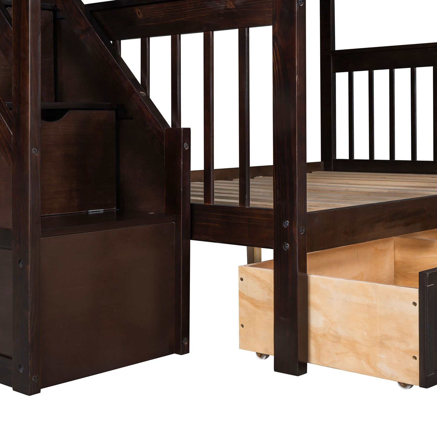 Solid L Shaped Bunk Bed With 3 Drawers, Ladder And Staircase - The Sleep Loft - Online Mattress Showroom NYC