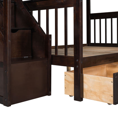 Solid L Shaped Bunk Bed With 3 Drawers, Ladder And Staircase - The Sleep Loft - Online Mattress Showroom NYC