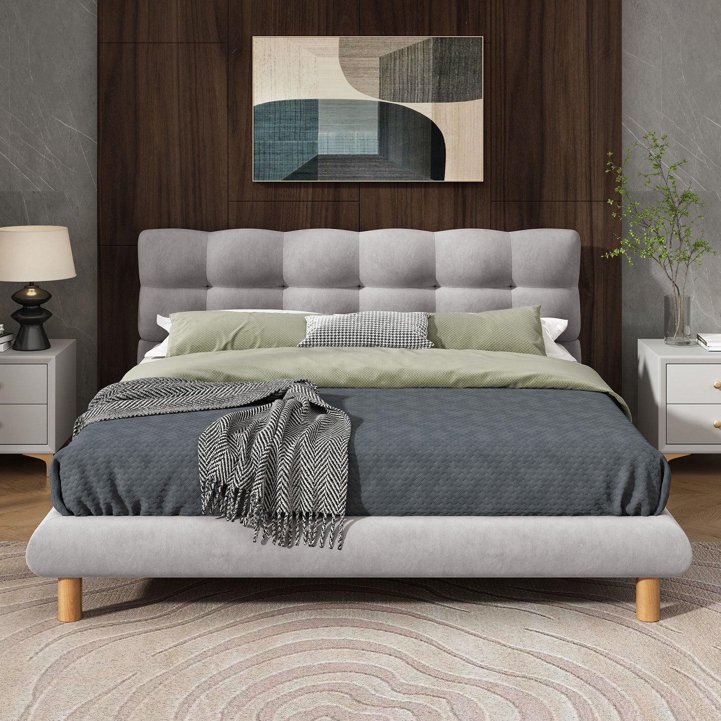 Upholstered Platform Bed Frame With Cookie Shaped Headboard - The Sleep Loft - Online Mattress Showroom NYC