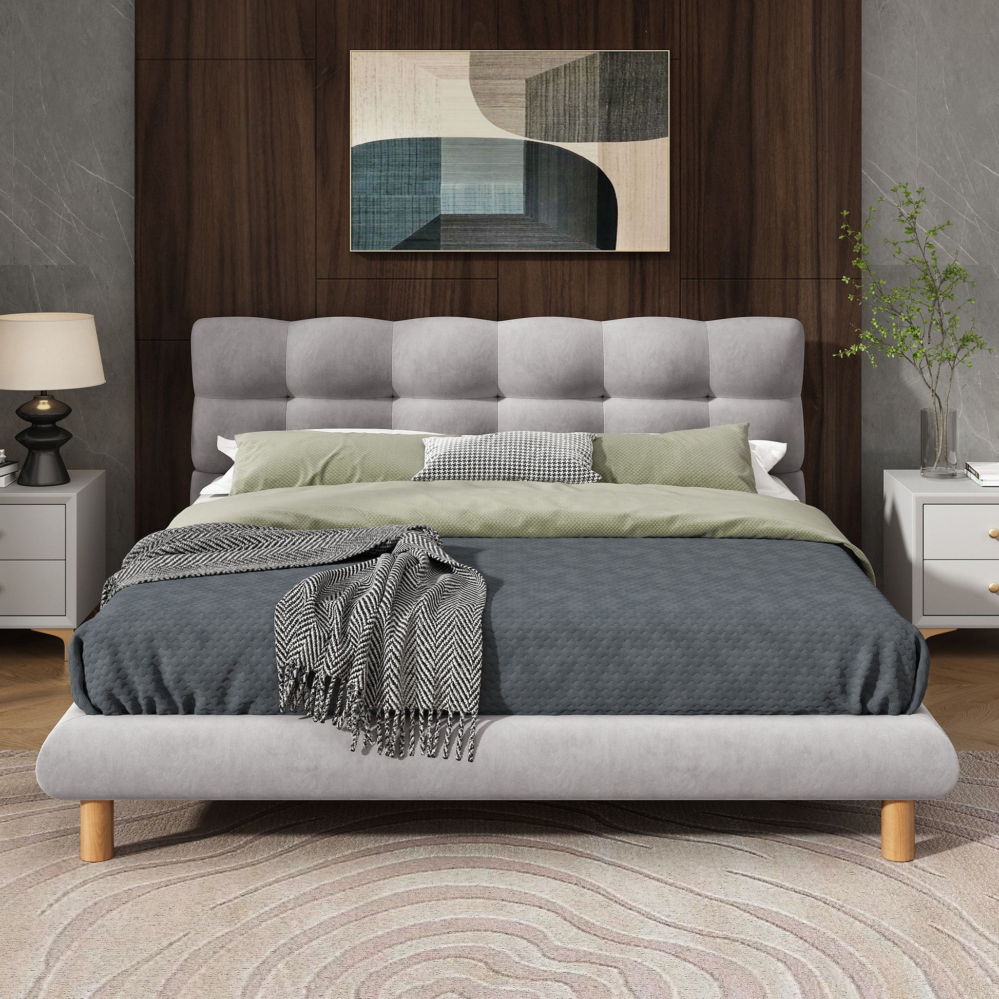 Upholstered Platform Bed Frame With Cookie Shaped Headboard - The Sleep Loft - Online Mattress Showroom NYC