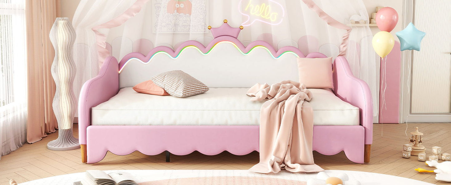 Extending Daybed With LED Lights, Modern Upholstered Princess Daybed With Crown Headboard - The Sleep Loft - Online Mattress Showroom NYC