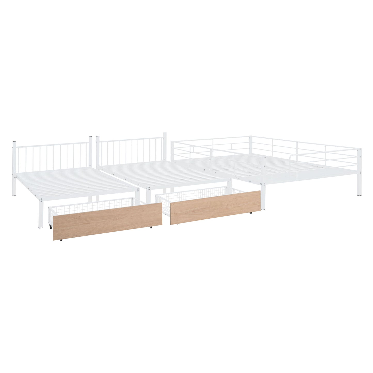 Triple Bunk Bed With Drawers, Multi-Functional Frame With Desks And Shelves In The Middle - The Sleep Loft - Online Mattress Showroom NYC
