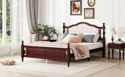 Pine Wooden Bed With Upholstered Headboard And Panel Footboard, With Two Bed Rail Support Feet And Central Platform Support Feet - The Sleep Loft - Online Mattress Showroom NYC