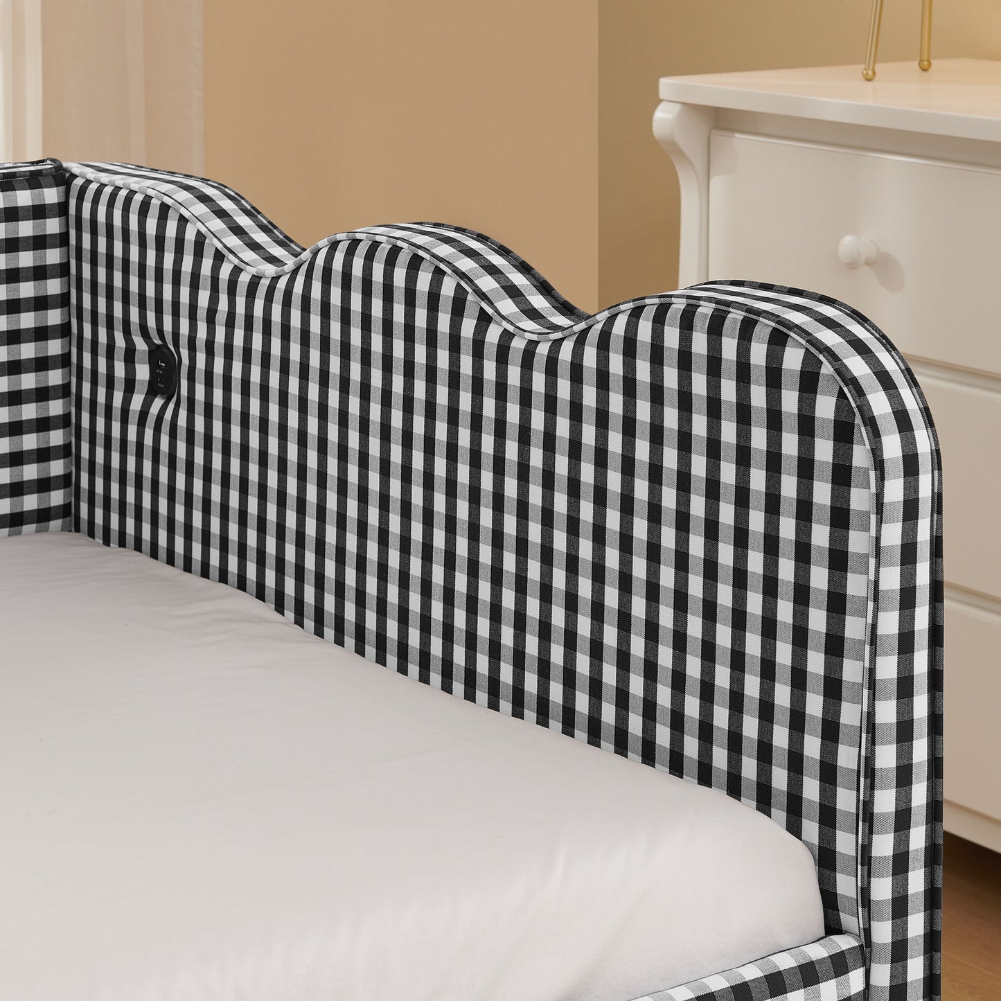 Gingham Daybed With USB Charging Port, Wave Shaped Design - The Sleep Loft - Online Mattress Showroom NYC