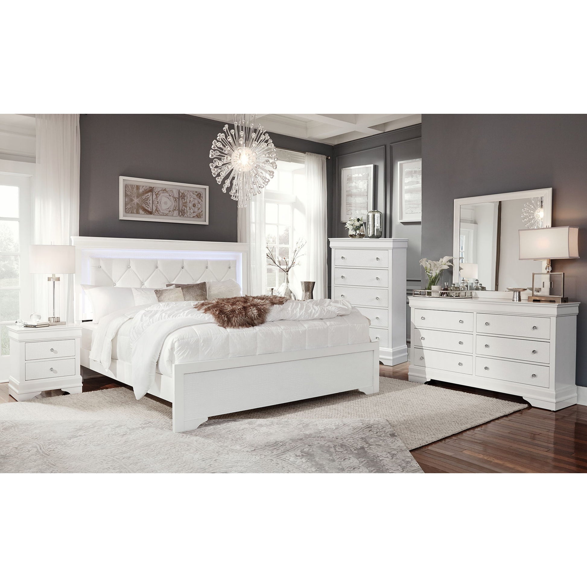 Shaker - Bed With LED Lighting And Crystal Inspired Tufted Headboard - The Sleep Loft - Online Mattress Showroom NYC