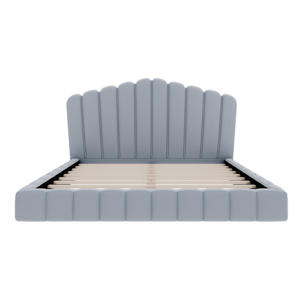 Queen Upholstered Bed Frame With Shell Shaped Headboard - Light Blue - Light Blue