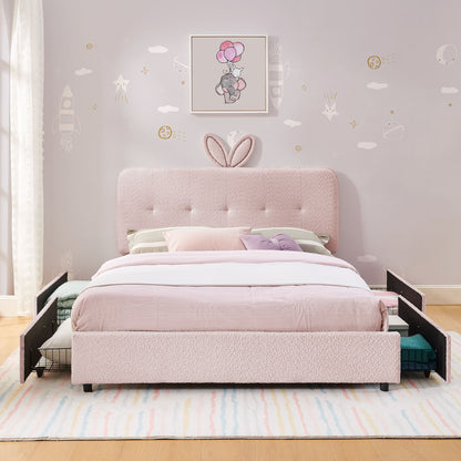Upholstered Bed With Oversized Rabbit Ear Headboard, LED Lights & 4 Storage Drawers - The Sleep Loft - Online Mattress Showroom NYC