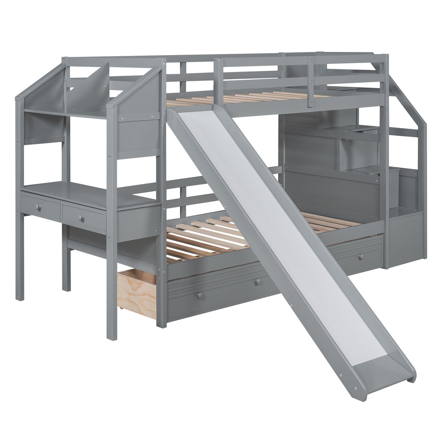 Bunk Bed With Storage Staircase, Slide, Desk, Drawers, And Shelves - The Sleep Loft - Online Mattress Showroom NYC