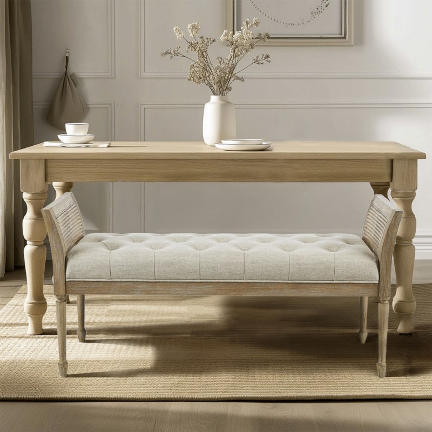 Accent Bench With Arm - Natural - The Sleep Loft - Online Mattress Showroom NYC